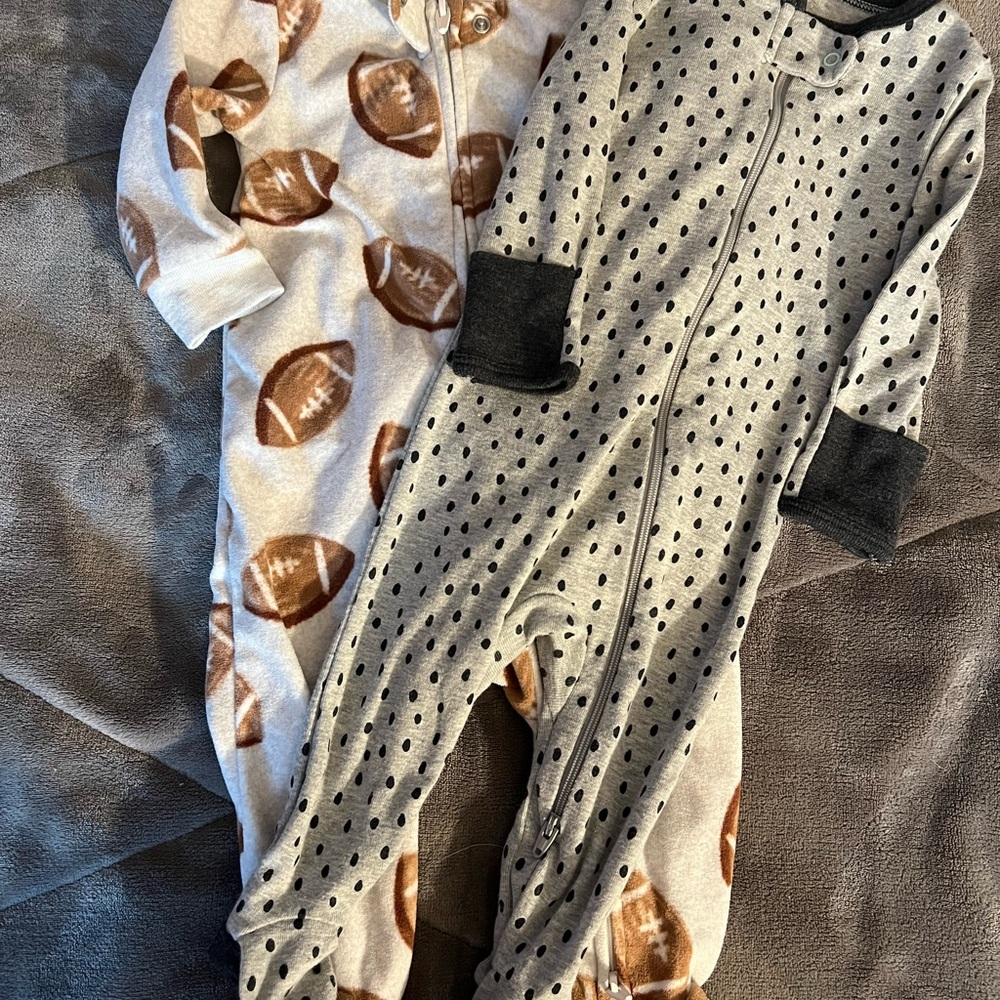 Cozy Kids One Piece Pajamas - Football and Polka Dot Design